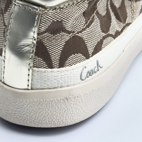 Coach Women's 8 Gold Signature C Logo Monogram High Top Canvas Sneakers - Picture 8 of 13